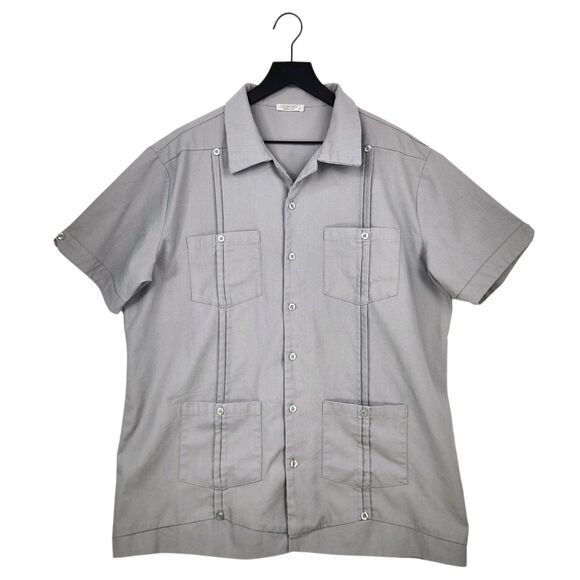 Coofandy Mens XL Linen Blend Cuban Guayabera Button Shirt Short Sleeve Pockets - Picture 1 of 9